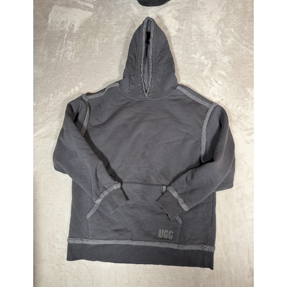 UGG Men's L Gray Fleece Pullover Hooded Hoodie Pockets Solid Logo